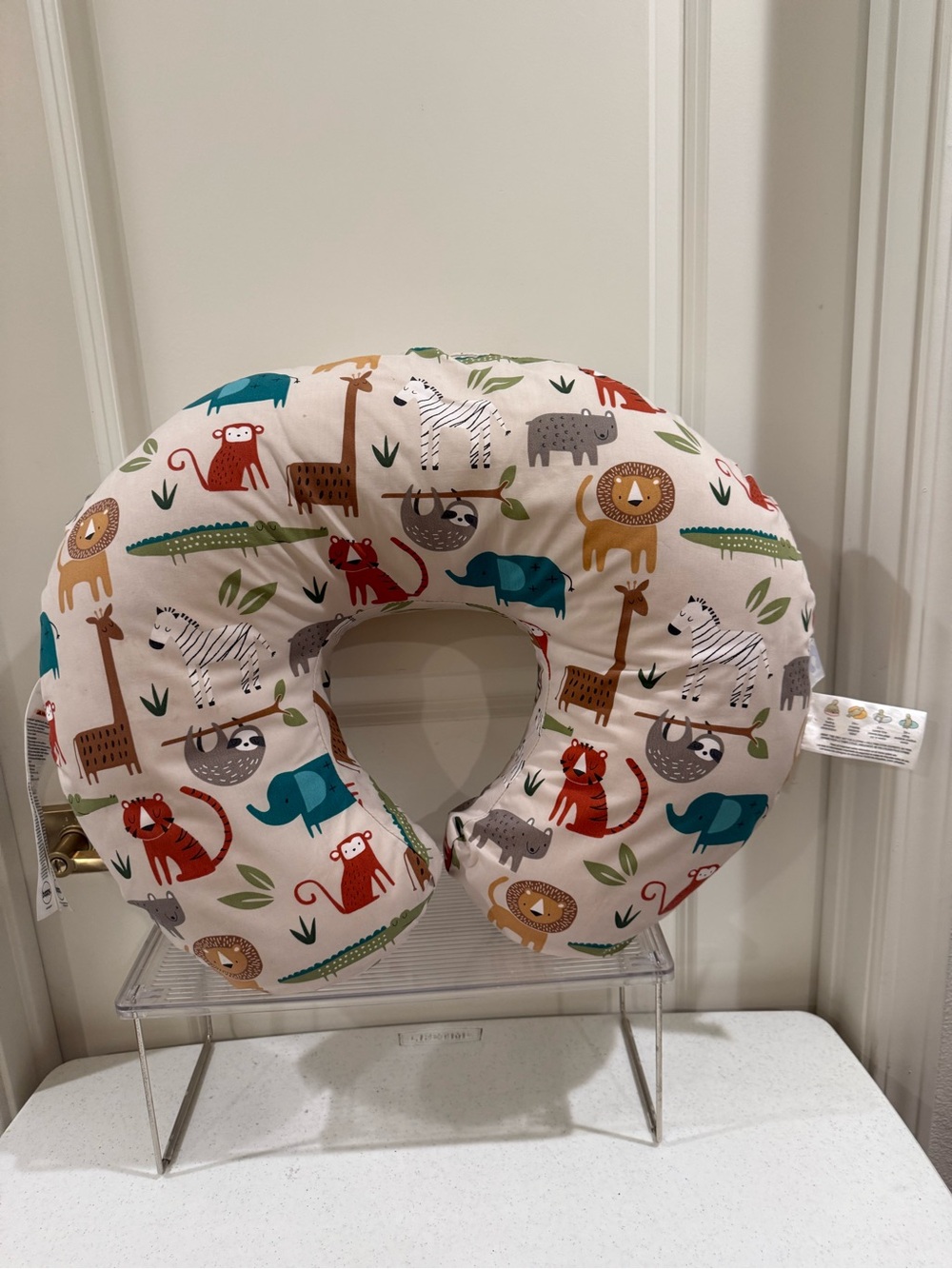 Boppy Nursing Pillow ~ Cream with Multicolor Safari Animals